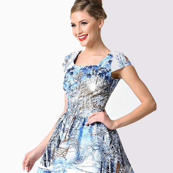 Retrolicious Dresses & Skirts - Modcloth Retrolicious holiday winter scene dress